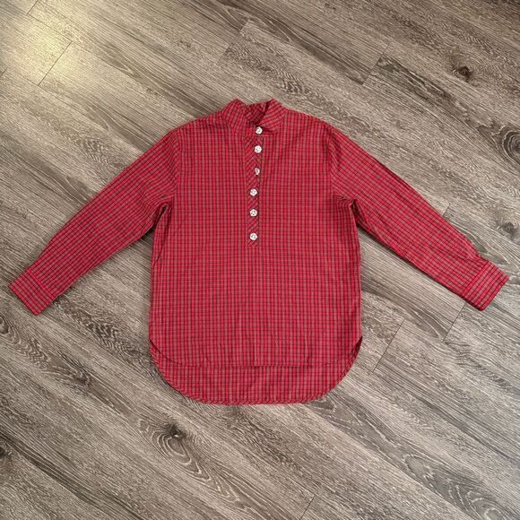J. Crew Jeweled button popover tunic in red checkered plaid - Picture 2 of 9